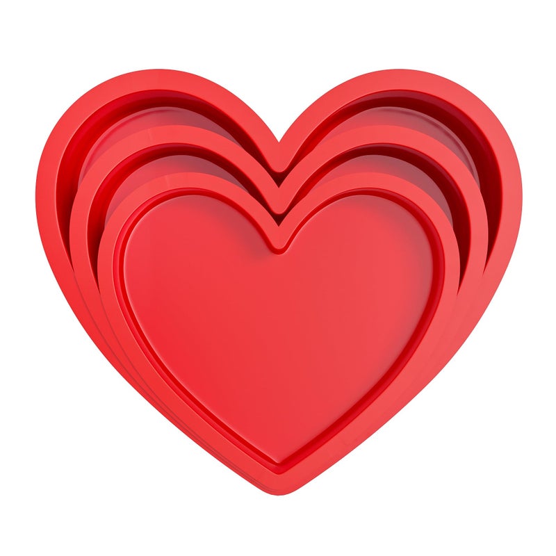 AOTASO 3 Pcs Silicone Heart Shaped Cake Pans 10 Inch 8 Inch 6 Inch Mini Small Large Heart Cake Pan Set Nonstick Silicone Heart Molds for Baking Red