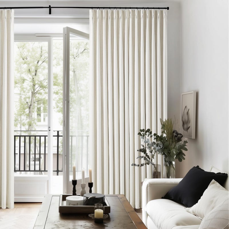 TWODRAPES Natural Pinch Pleated Linen Blackout 105 Inch Curtains 2 Panels for Living Room Bedroom Thermal Insulated 100% Black Out Linen Drapes with Liner Room Darkening Window Curtains 40x105 - Image 1