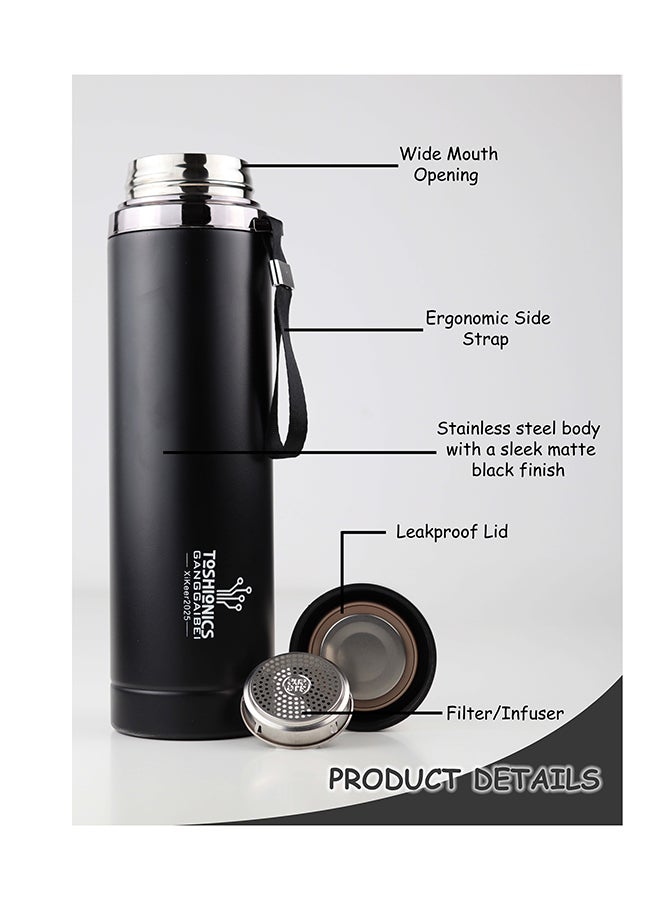 توشيونيكس قارورة حرارية مفرغة من الفولاذ المقاوم للصدأ مزدوجة الطبقات سعة 1000 مل - ترمس معزول مزدوج الجدار ساخن وبارد - بطانة داخلية SUS316، وغطاء SUS304، قارورة مانعة للتسرب وخالية من مادة BPA - قارورة مشروبات ساخنة وباردة للبالغين والأطفال - حاوية شرب للمنزل والمكتب والمدرسة والسفر والأنشطة الخارجية والتخييم والسفر والرحلات، قارورة مياه شرب سعة 32 أونصة - Image 2