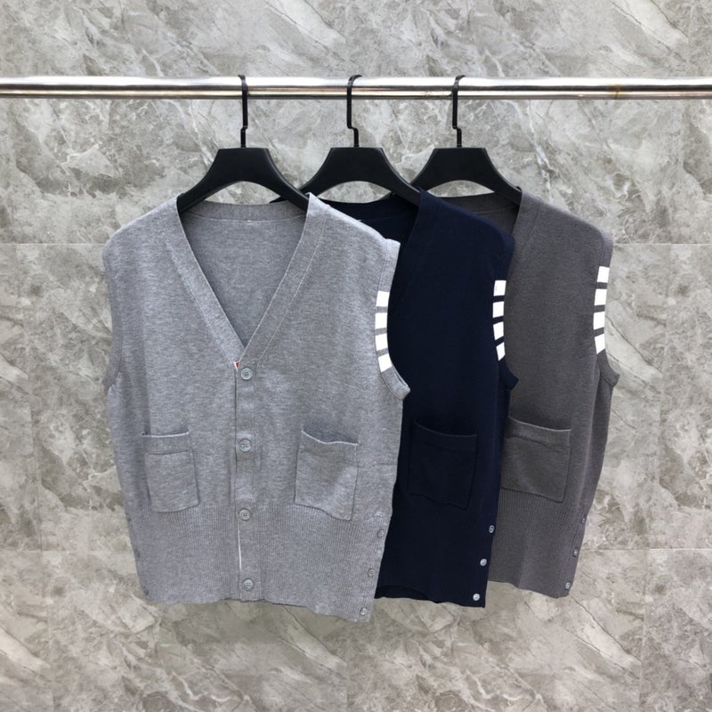 Tb Fashion Brand Basic Four-Bar V-Neck Cardigan Vest Men'S And Women'S Casual All-Match Outer Top - Image 2
