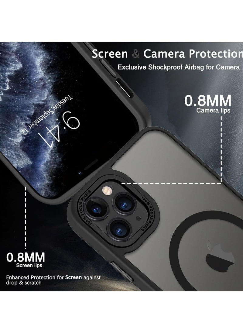 Denx - Magnetic Case for iPhone 11 Pro Max 6.5-Inch Compatible with MagSafe, Translucent Matte Back Slim Shockproof Phone Cover (Black) - Image 1