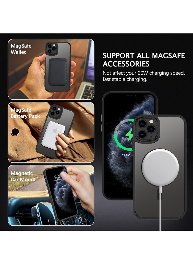 Denx - Magnetic Case for iPhone 11 Pro Max 6.5-Inch Compatible with MagSafe, Translucent Matte Back Slim Shockproof Phone Cover (Black) - Image 1