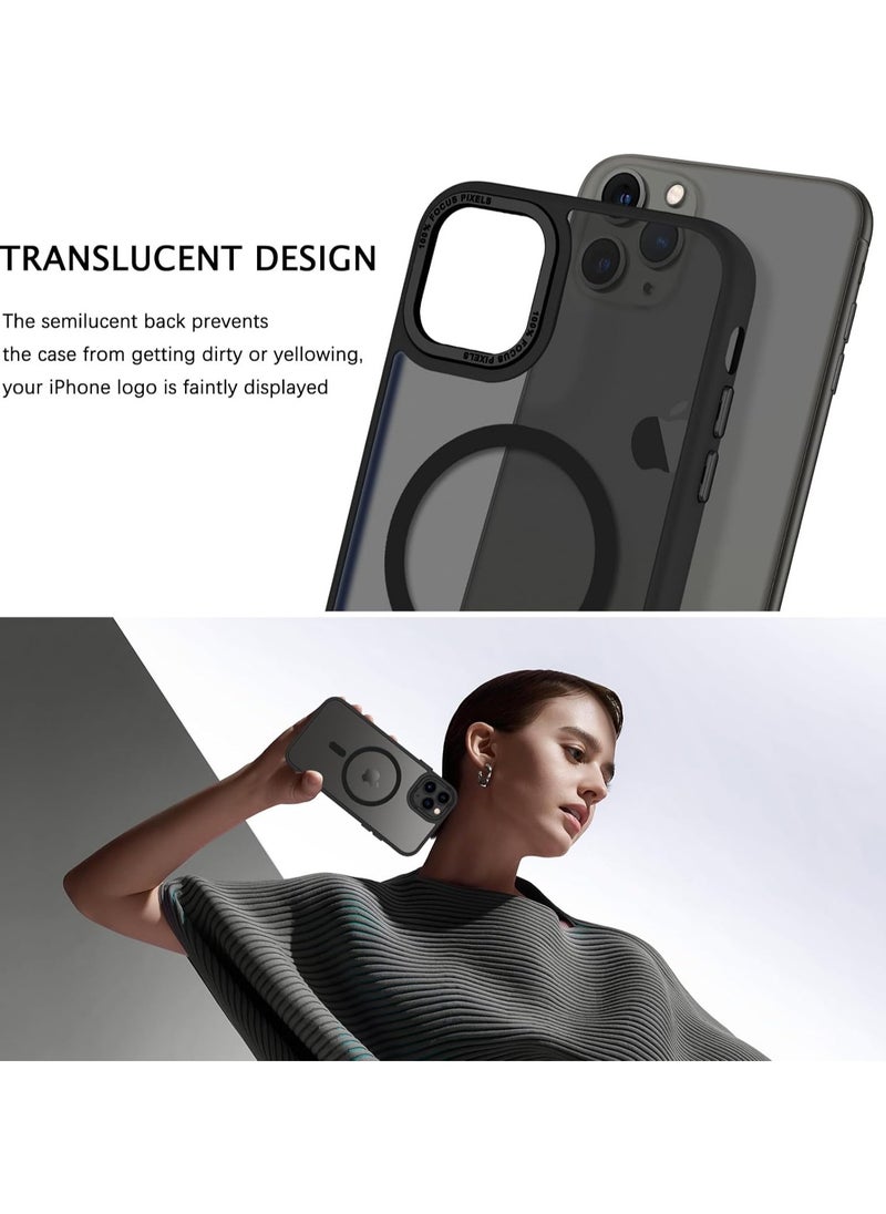 Denx - Magnetic Case for iPhone 11 Pro Max 6.5-Inch Compatible with MagSafe, Translucent Matte Back Slim Shockproof Phone Cover (Black) - Image 1