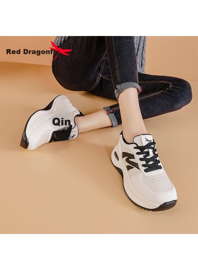 Red Dragonfly Women's Fashion Colorblock White Sneakers Casual Platform Shoes Epb35156 Beige/black Size 40