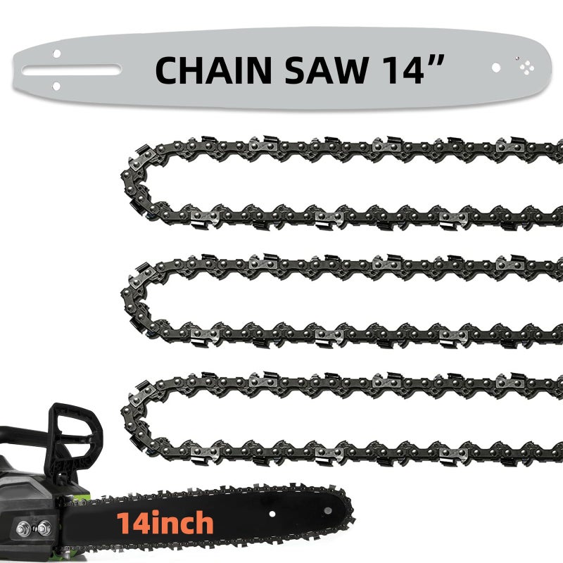 Fifchall 14 Inch Chainsaw Guide Bar and Chain 52 Drive Links, 3/8" LP Pitch, 050" Gauge, 14-Inch Replacement Chainsaw Chains Fits Craftsman, Echo, Poulan, Ryobi (1 Bar+ 3 Chains) - Image 1