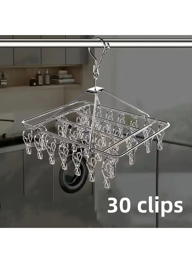 حامل غسيل من الفولاذ المقاوم للصدأ مزود بـ 30 مشبكًا فضيًا مقاوم للرياح للحائط - Image 4