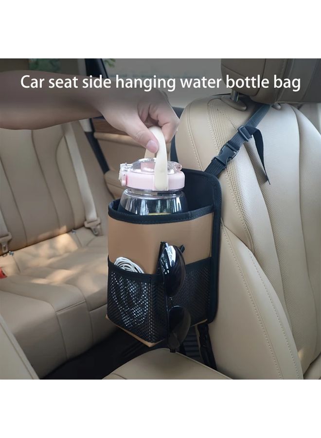 Black Faux Leather Car Seat Organizer With Bottle Holder And Storage - Image 3