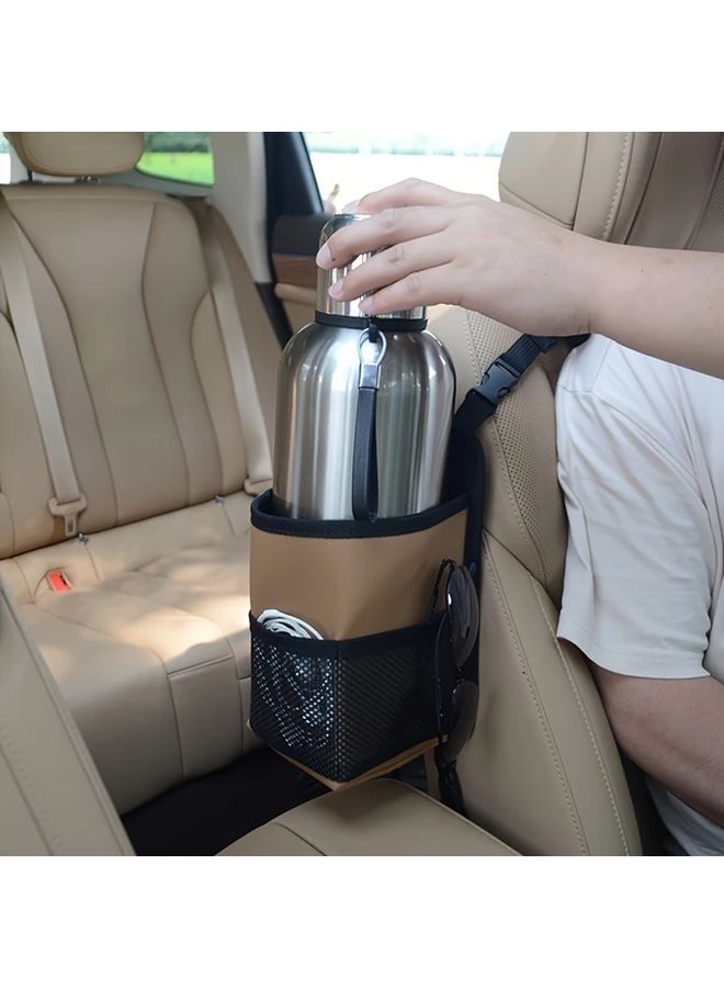 Black Faux Leather Car Seat Organizer With Bottle Holder And Storage - Image 2