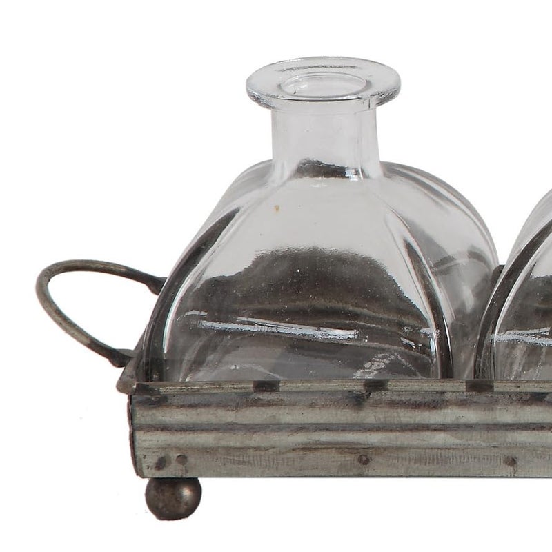 Creative Co-Op Decorative Iron Rectangle Tray with Handles & 5 Glass Vases - Image 4