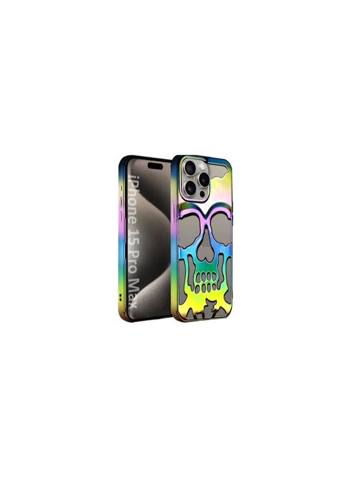 CATANES iPhone 15 Pro Max Case Cover Soft TPU and Glossy with Skull Design - Rainbow - Image 1