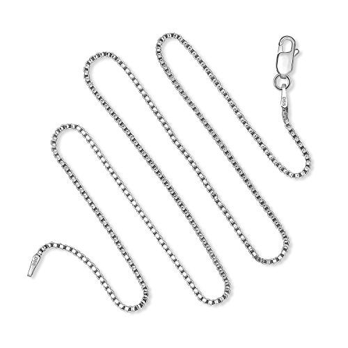 Designer Sterling Silver 925 Sterling Silver 1.5 MM Box Chain Italian Necklace Lightweight Strong - Rhodium Plated - Lobster Claw 16 Inch - Made in Italy - Image 1