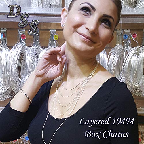Designer Sterling Silver 925 Sterling Silver 1.5 MM Box Chain Italian Necklace Lightweight Strong - Rhodium Plated - Lobster Claw 16 Inch - Made in Italy - Image 3