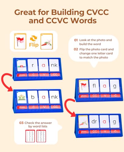 Gamenote Word Building Desktop Pocket Chart CVCC CCVC Word Phonics GameSight Words Flash Cards Kindergarten Classroom Must HavesBlending Board for Kids Learning Reading and Spelling - Image 5