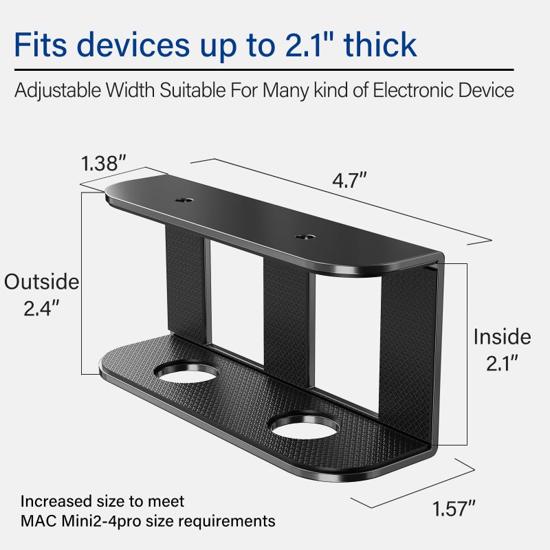 BYMECOST Under Desk Laptop Storage Mount, Metal Under Desk Device Holder, for Devices Up to 2.1" Thick, MacBook, Mini, Keyboard, Router, with Anti-Scratch Silicone (Black) - Image 4