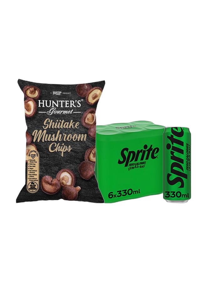 noon Hunter's Gourmet Shiitake Mushroom Chips 55g + Sprite Zero Lemon Lime Carbonated Soft Drink Can Pack 6 x 330ml