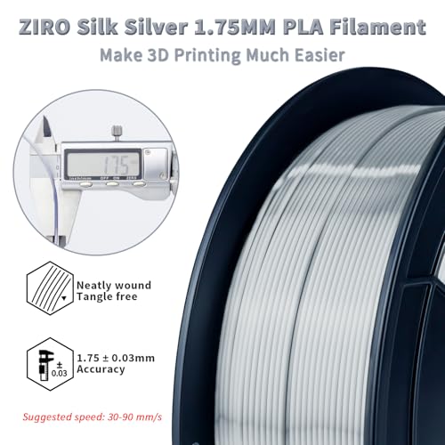 ZIRO PLA 3D Printer Filament, Metallic Glossy Pure Color 1.75mm PLA Filament, Shiny Shine Printing Material, 1.75mm 1KG/2.2lbs Spool, Silky Silver - Image 3