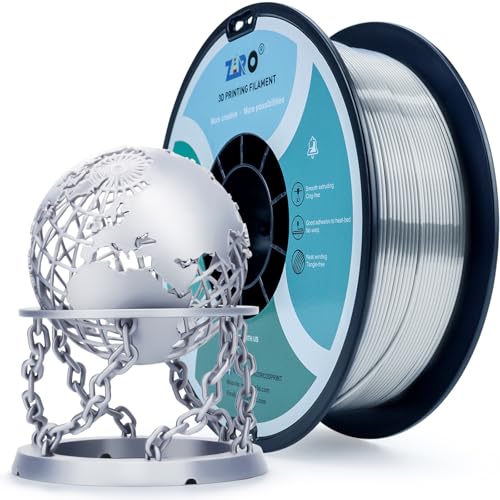 ZIRO PLA 3D Printer Filament, Metallic Glossy Pure Color 1.75mm PLA Filament, Shiny Shine Printing Material, 1.75mm 1KG/2.2lbs Spool, Silky Silver - Image 1