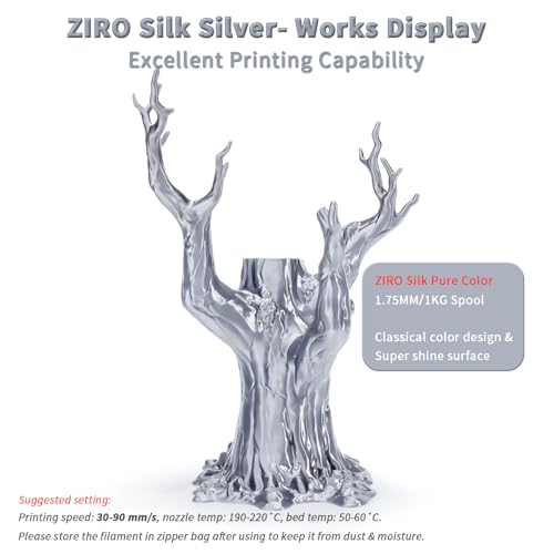 ZIRO PLA 3D Printer Filament, Metallic Glossy Pure Color 1.75mm PLA Filament, Shiny Shine Printing Material, 1.75mm 1KG/2.2lbs Spool, Silky Silver - Image 5