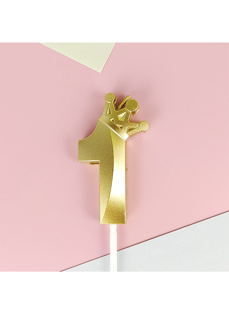 l&wen Crown Birthday Candles, Metallic Number Candles with Holders, Glitter Party Candles for Birthday, Wedding, Anniversary, Party Decorations (Number 1, Gold)  - Image 1