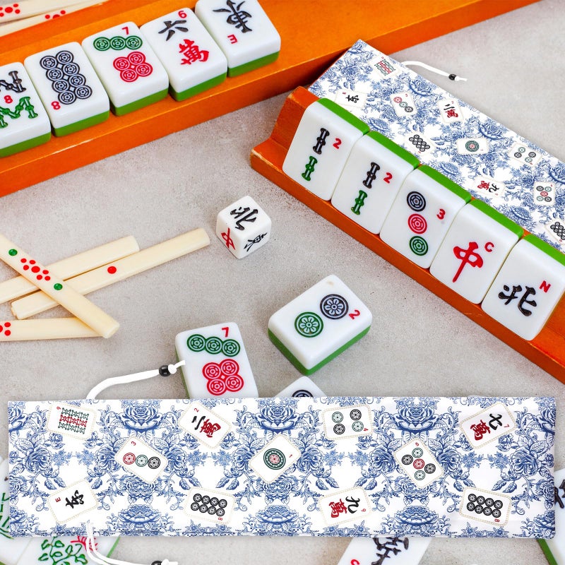 Bornerwhite 2 Pcs Blue Drawstring Mahjong Bags Protective Sleeve Printed Tile Bag 26 Inches Mahjong Racks for Tiles and Pushers for Mahjong Accessories and Gifts(Empty Bag Only) - Image 4