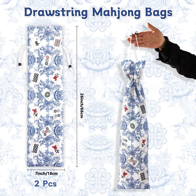 Bornerwhite 2 Pcs Blue Drawstring Mahjong Bags Protective Sleeve Printed Tile Bag 26 Inches Mahjong Racks for Tiles and Pushers for Mahjong Accessories and Gifts(Empty Bag Only) - Image 2
