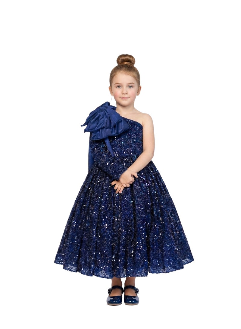 Bidani Navy Blue Radiance One-Shoulder Sequin Dress - Image 1