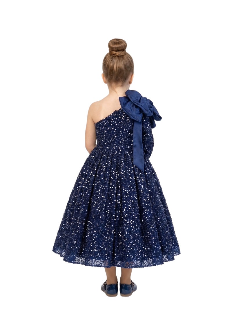 Bidani Navy Blue Radiance One-Shoulder Sequin Dress - Image 3