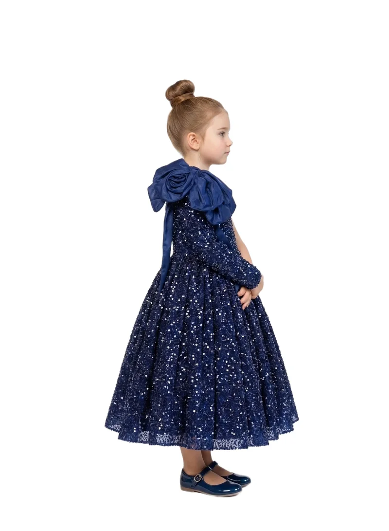 Bidani Navy Blue Radiance One-Shoulder Sequin Dress