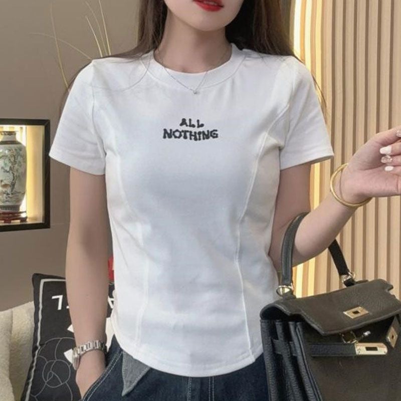 Summer Style Elegant T-Shirt, Slim, Fashionable And Versatile, Summer Design, Round Neck, Loose Casual Short Sleeves - Image 4