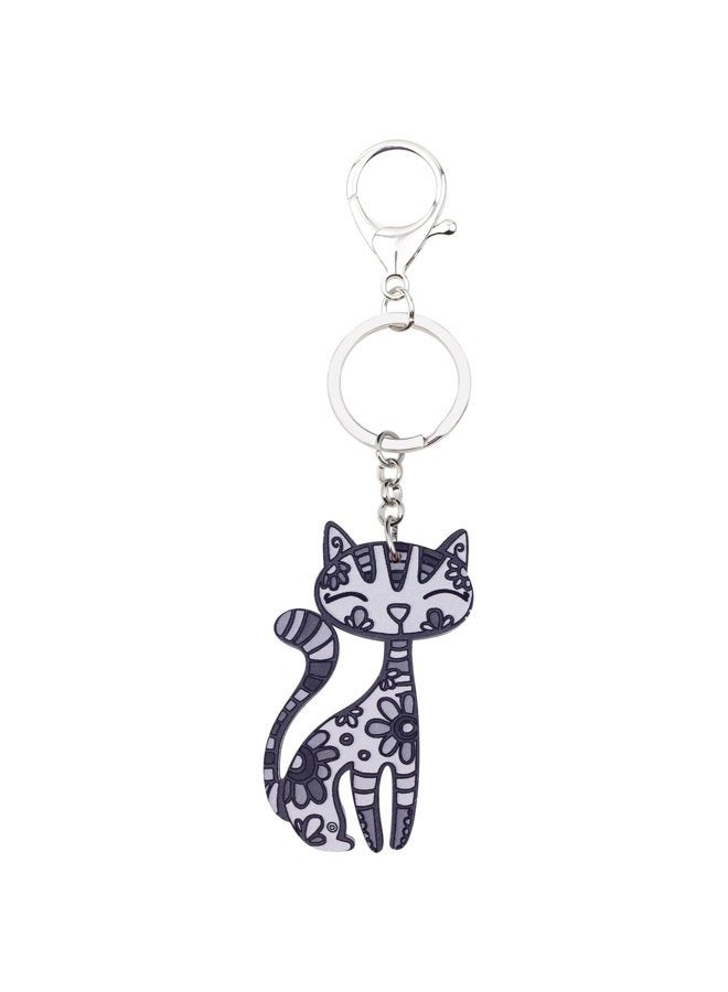 BONSNY Acrylic Cat Key Chains For Women Car Purse Bag Rings Pendant Girl Gift Charms, Multicoloured, 67mm x 40mm - Image 4