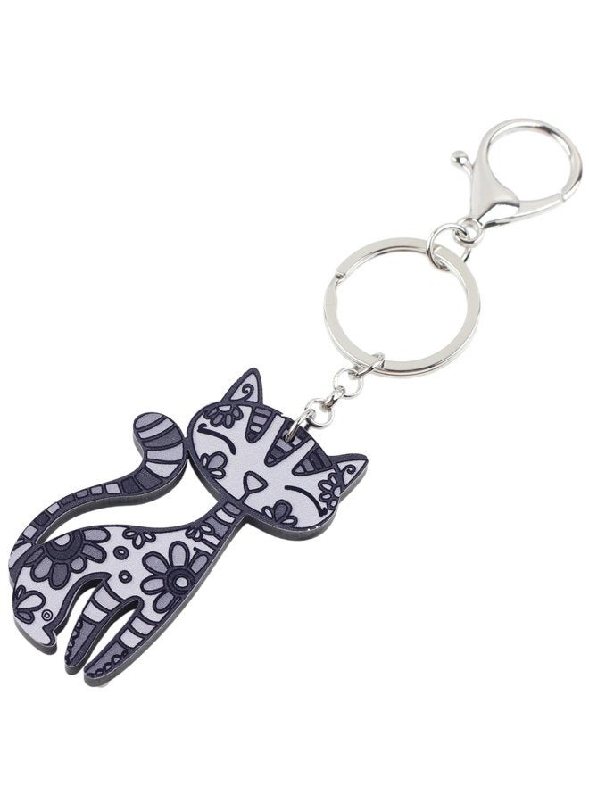 BONSNY Acrylic Cat Key Chains For Women Car Purse Bag Rings Pendant Girl Gift Charms, Multicoloured, 67mm x 40mm - Image 3