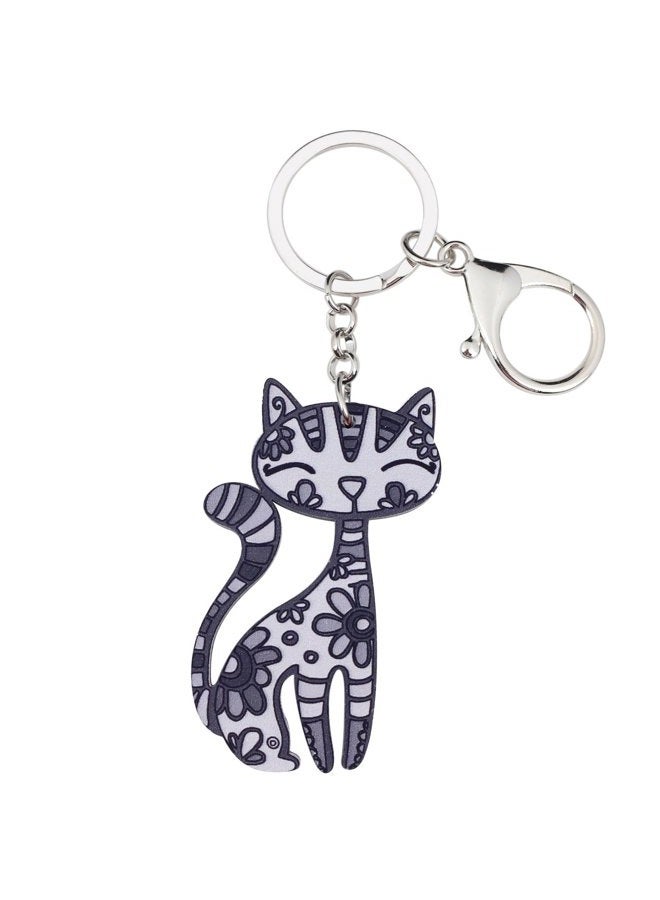 BONSNY Acrylic Cat Key Chains For Women Car Purse Bag Rings Pendant Girl Gift Charms, Multicoloured, 67mm x 40mm - Image 1