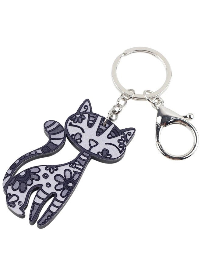 BONSNY Acrylic Cat Key Chains For Women Car Purse Bag Rings Pendant Girl Gift Charms, Multicoloured, 67mm x 40mm - Image 2