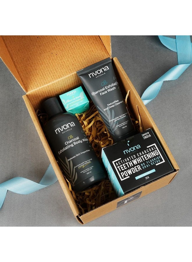 RIVONA NATURALS Body Detox, Glow & Protect Gift Set Of 4 Pcs| All Skin Types | 100% Natural For Festive | Gift For Him | Gift For Birthdays | Gift Box For Every Occasion  - Image 1