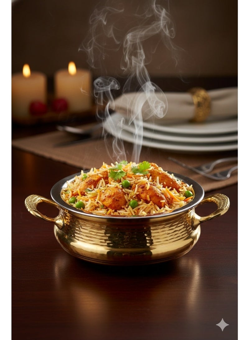 حلة تقديم من النحاس المصقول – بغطاء زخرفي ومقابض جانبية - Image 3