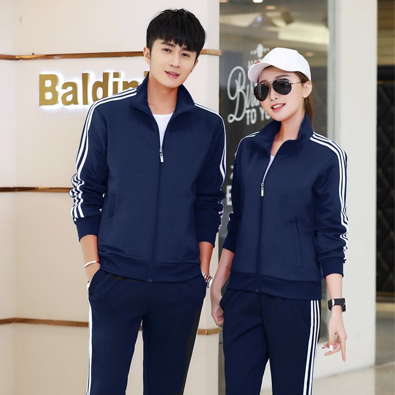 New Mens Fashion Long-sleeved Womens Sports suit Sweat Leg-tied Trousers All-match Sports Couple Two-piece Mens Wear Dark blue  - Image 1