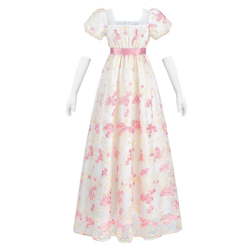 NSPSTT Golden Regency Dresses for Women Plus Size Victorian Ball Gown with Long White Gloves,pink, S - Image 1