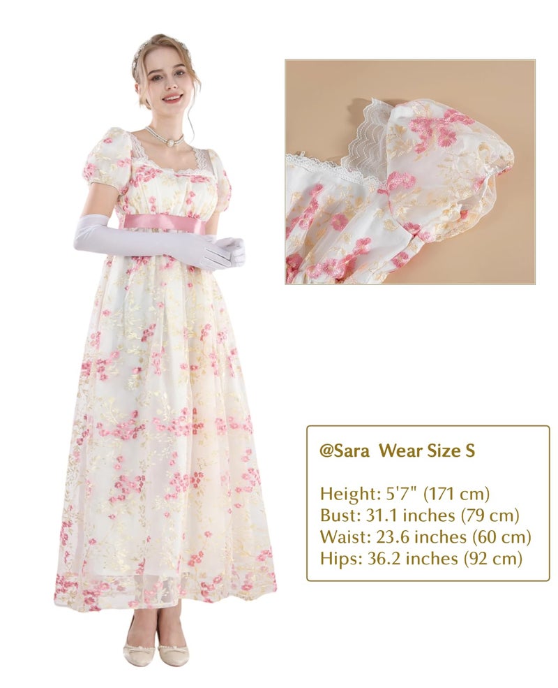NSPSTT Golden Regency Dresses for Women Plus Size Victorian Ball Gown with Long White Gloves,pink, S - Image 3