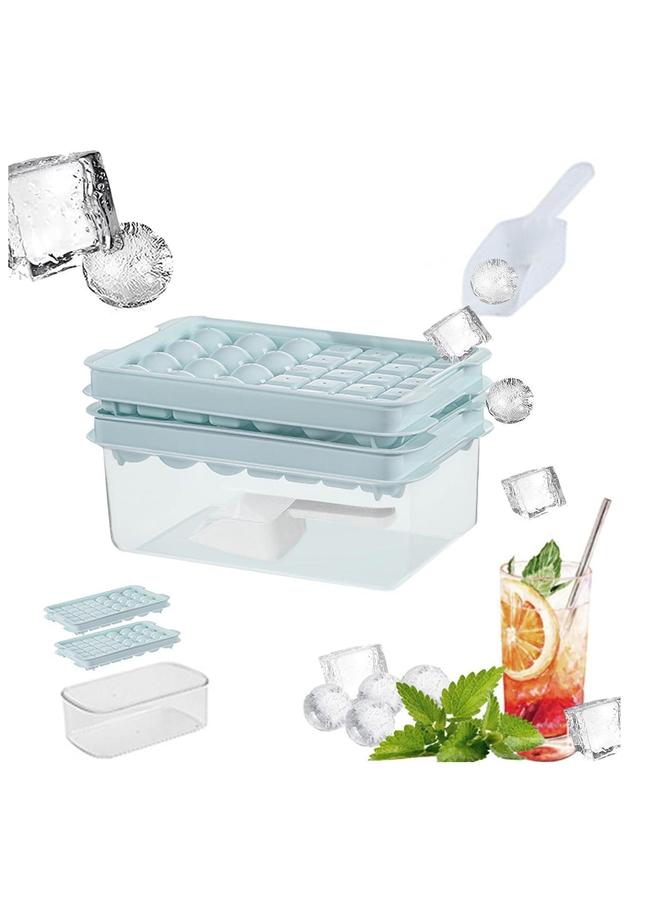 HOMESTAR Ice Cube Tray with Lid and Bin for Freezer,Round square ice cube molds Freezer, tray Container Making 66PCS Sphere Chilling Cocktail Whiskey Tea Coffee Wearing spoon  - Image 1