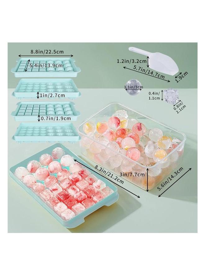 HOMESTAR Ice Cube Tray with Lid and Bin for Freezer,Round square ice cube molds Freezer, tray Container Making 66PCS Sphere Chilling Cocktail Whiskey Tea Coffee Wearing spoon  - Image 2