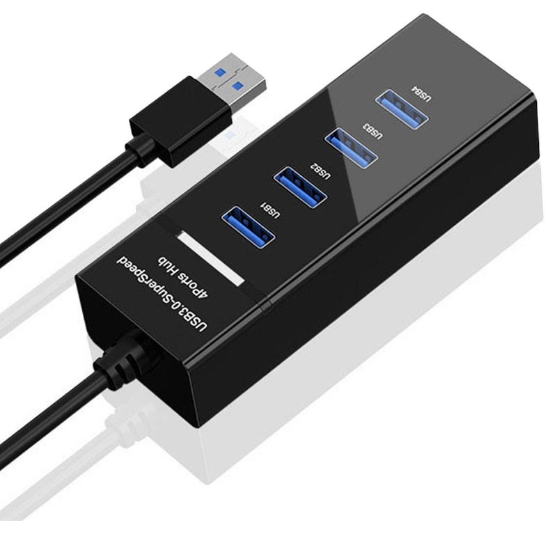 4 Port USB 3.0 Hub 480Mbps Converter Cable Adapter Black - Image 1