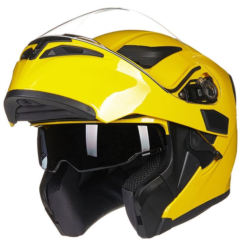 ILM Motorcycle Dual Visor Flip up Modular Full Face Helmet DOT 6 Colors Model 902 S Yellow