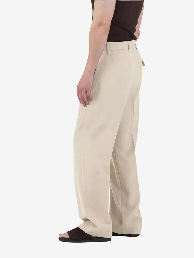 Giesto Beige Natural GIESTO Mid Waist Straight Leg Tailored Trousers for Men | Best Price UAE