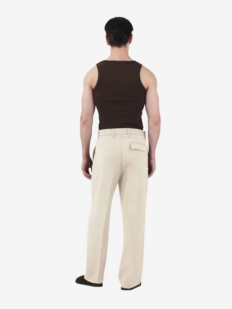 Giesto Beige Natural GIESTO Mid Waist Straight Leg Tailored Trousers for Men | Best Price UAE