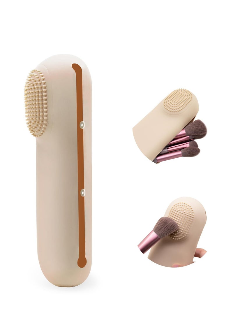 Excefore Travel Makeup Brush Holder, Magnetic Anti-fall Out Silicon Portable Cosmetic Face Brushes Holder, Portable Cosmetic Pouch Makeup Tools Organizer, Soft and Sleek Makeup Tools Organizer - Image 1