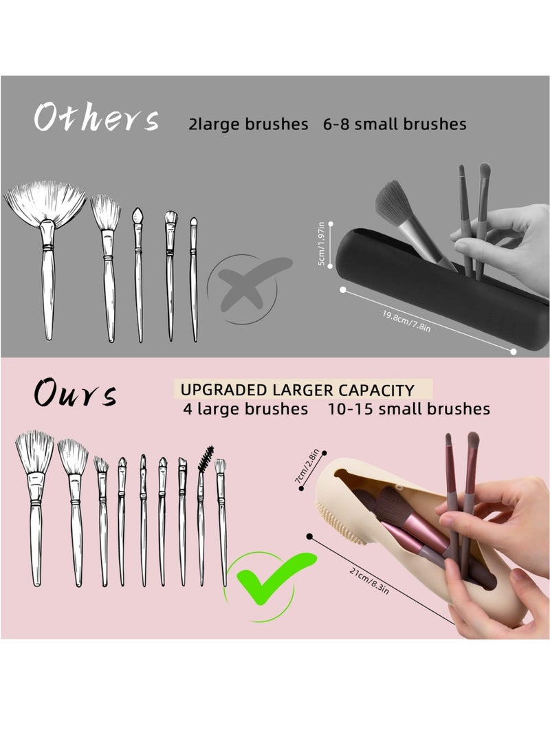 Excefore Travel Makeup Brush Holder, Magnetic Anti-fall Out Silicon Portable Cosmetic Face Brushes Holder, Portable Cosmetic Pouch Makeup Tools Organizer, Soft and Sleek Makeup Tools Organizer - Image 4