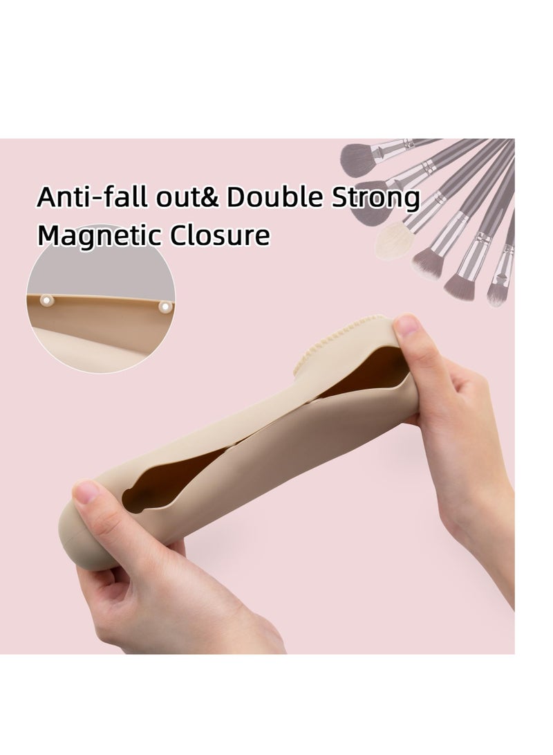 Excefore Travel Makeup Brush Holder, Magnetic Anti-fall Out Silicon Portable Cosmetic Face Brushes Holder, Portable Cosmetic Pouch Makeup Tools Organizer, Soft and Sleek Makeup Tools Organizer - Image 5