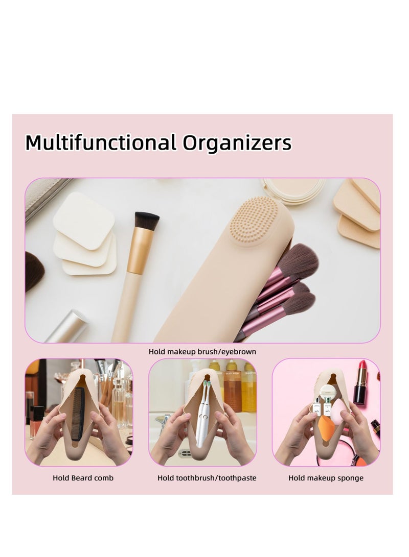 Excefore Travel Makeup Brush Holder, Magnetic Anti-fall Out Silicon Portable Cosmetic Face Brushes Holder, Portable Cosmetic Pouch Makeup Tools Organizer, Soft and Sleek Makeup Tools Organizer - Image 2