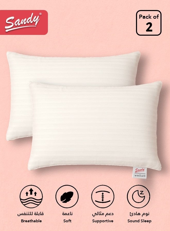 Sandy Bed Pillow 1 Kg, Soft Hollow Fiber Filling, Size 50x75 cm, Soft Brushed Microfiber Cover, Healthy Design For Neck & Spine, Hotel Striped (Pack of 2) - Image 1