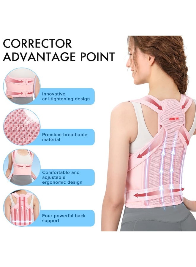 Yakiter Back Brace, Yakiter Upgraded Full Back Brace Support, Posture Corrector for Women and Men, Adjustable Shoulder Straightener for Improving Back Posture, Relieves pain, Lumbar,Shoulder Pain (Pink) - Image 2